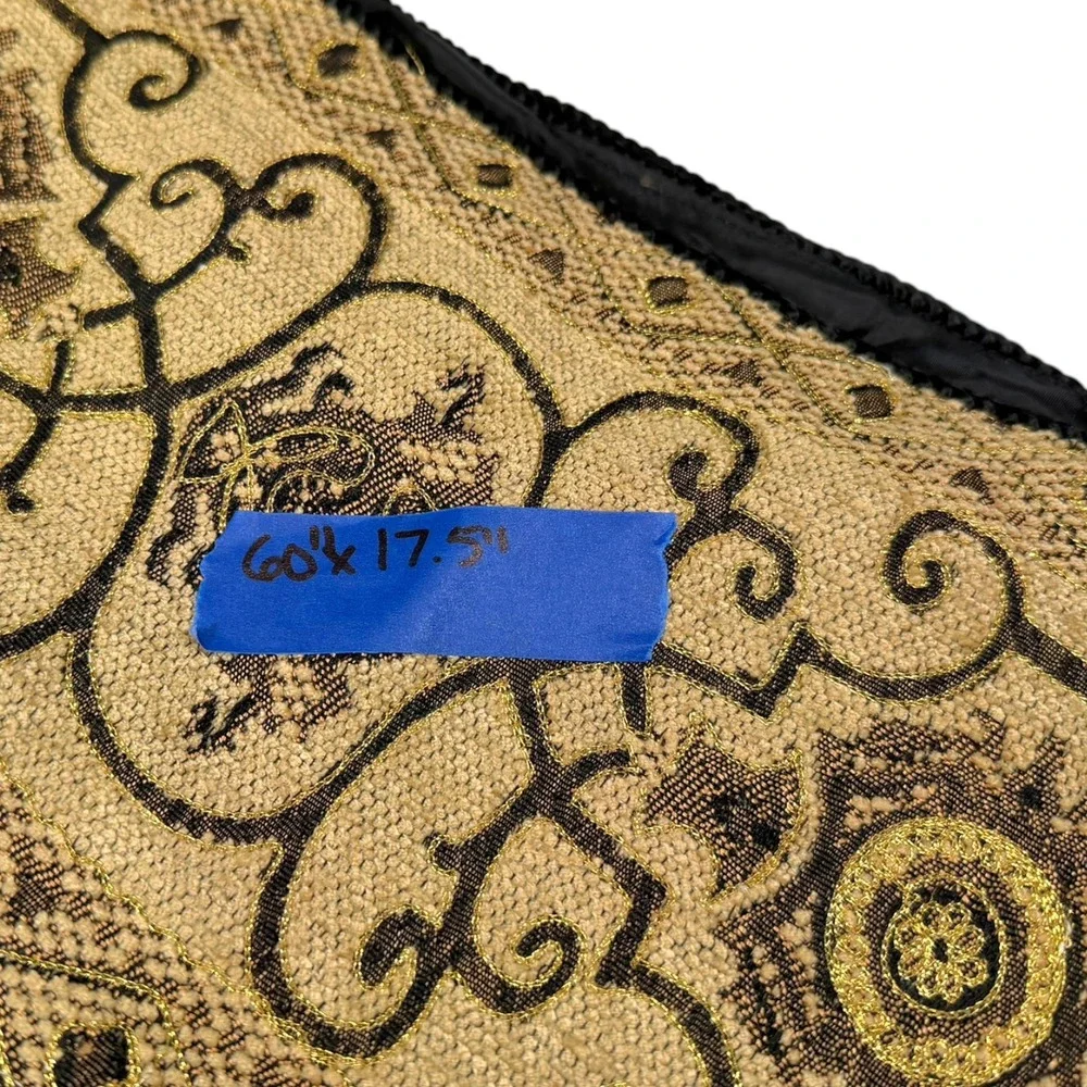 60x17.5 Gold Black Table Runner Tassel Damask Scrollwork Regencycore Ornate